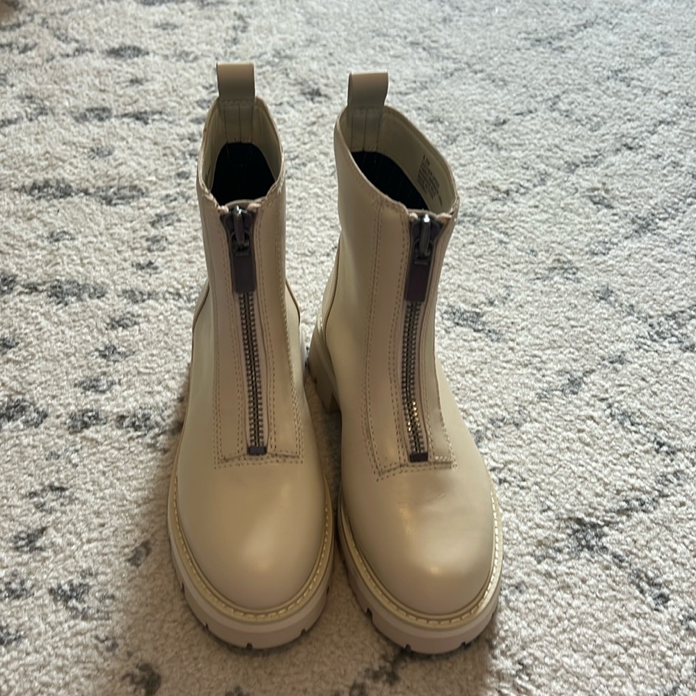 Nastia Liukin for Gianni Bini Crème Leather Zip Up Boots